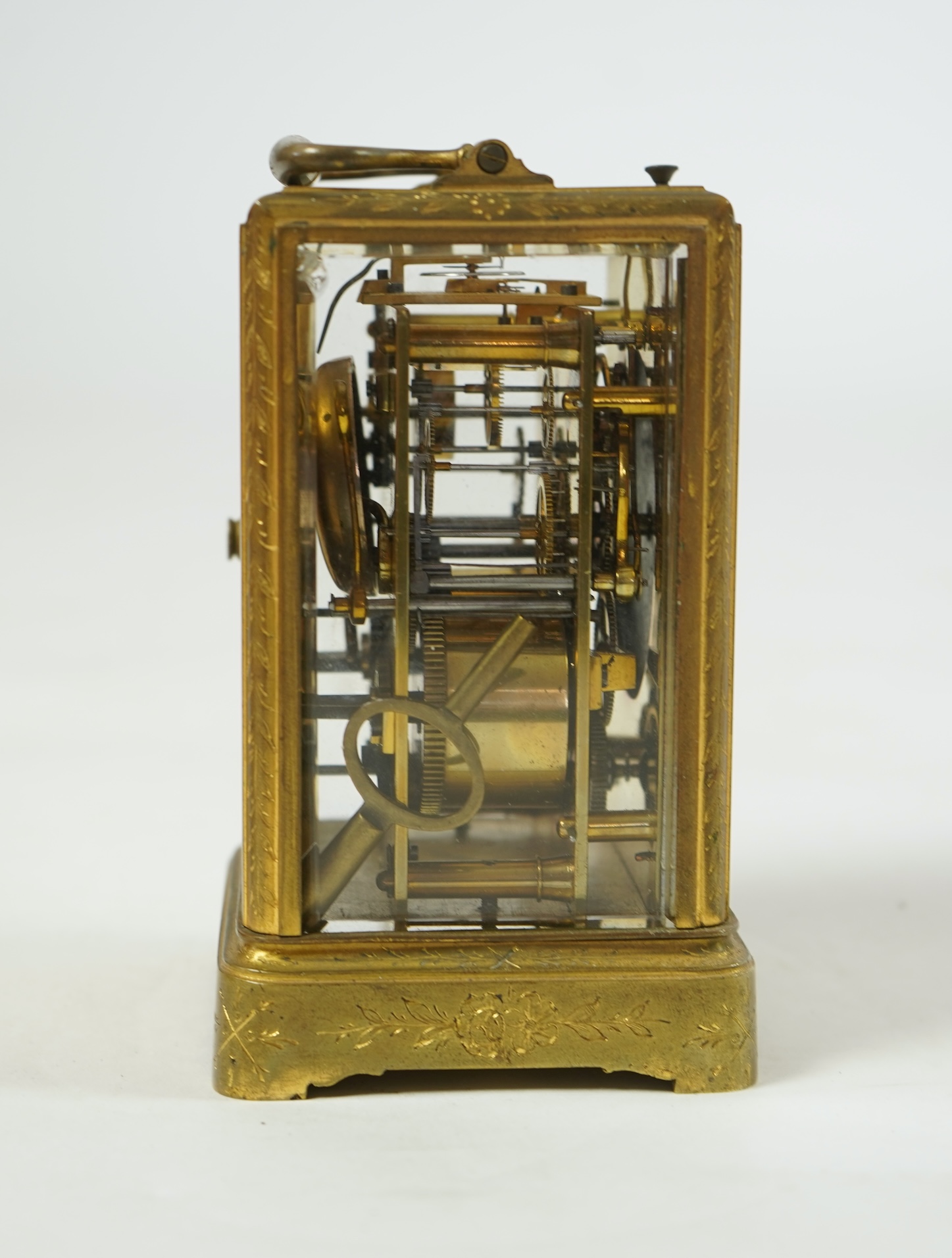 A mid 19th century French gilt brass repeating carriage clock with alarm by Japy Freres